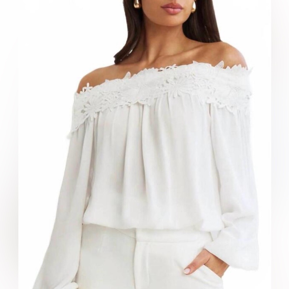 NEW GENERATION LOVE merla lace combo blouse in white new with tags off shoulder